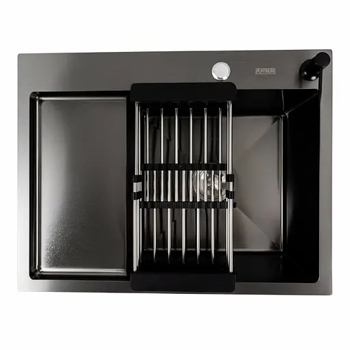 Кухонная мойка CM 65x50 R PVD черная Platinum Handmade (круглый сифон 3.0/0.8), Черный - фото 3