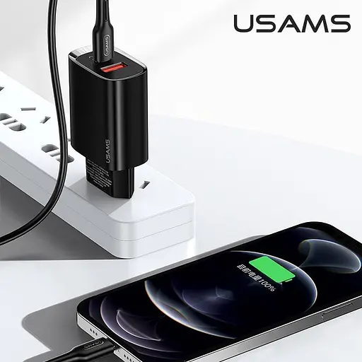 Зарядный адаптер блок сетевой USAMS T35 Fast Charger US-CC121 2 порта 20 Вт черный - фото 5