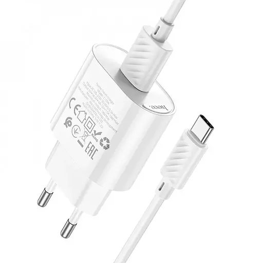 МЗП Hoco C109A Fighter QC3.0 18W (1USB-A) + кабель USB to Type-C White - фото 2