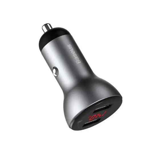 Автозарядный мощный Baseus U+U 45 W Digital Display Dual SCP Quick Charger Car Charger CCBX-B0G - фото 1