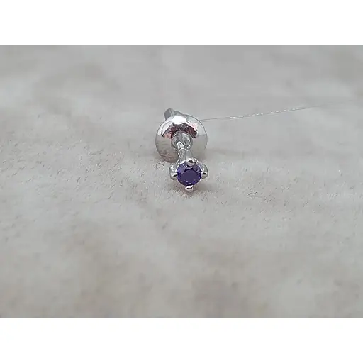 Серебряная моносерьга пуссета с фианитом. 3004.4С Фиолетовый - фото 2