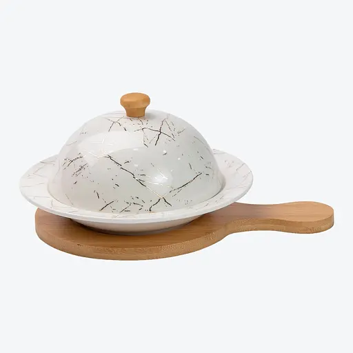 Масленка Yiwu фарфоровая 25х18.5х9 см с крышкой и дощечкой HP-1224 - фото 3