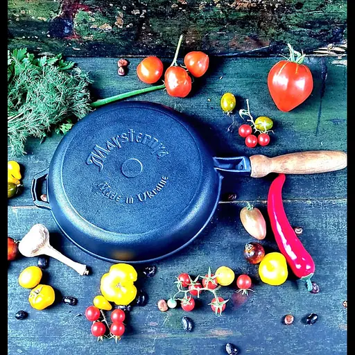 Сковородка Наша Мастерская чугунная 26 см глубина 4 см деревянная ручка (T303) - фото 2