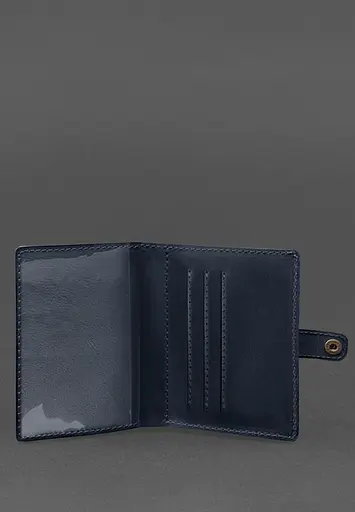 Кожаная обложка-портмоне для удостоверения офицера 11.0 темно-синяя Crazy Horse - фото 4