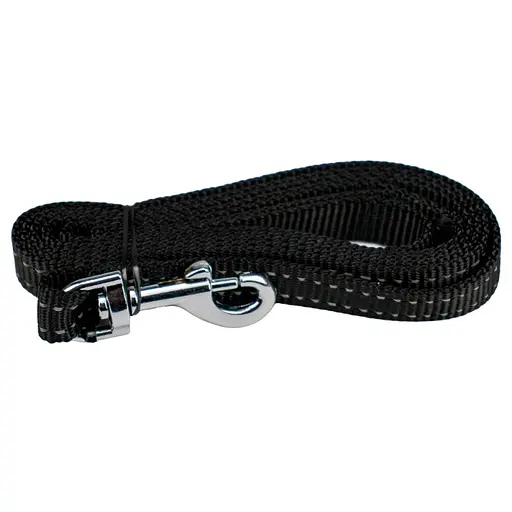 Повідець для собак Agility нейлоновий зі світловідбивною ниткою чорний 10 мм x 1.5 м