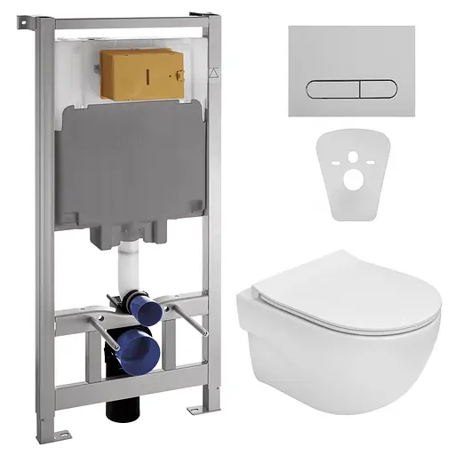 Комплект инсталляция 4 в 1 Volle Master 141515 + унитаз Roca Meridian Rimless A34H242000 укороченный с сидением Soft Close Slim, Белый - фото 1