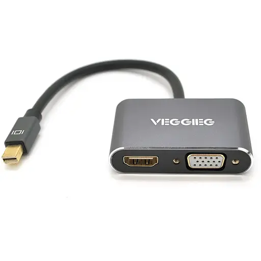 Конвертер VEGGIEG MD2-M MiniDisplay Port (тато) на HDMI (мама) + VGA (мама), 25cm, Silver, Пакет