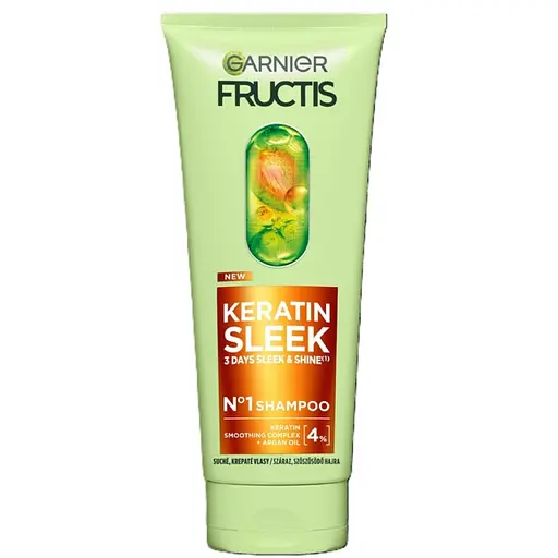Шампунь для пухнастого та сухого волосся Garnier Fructis Keratin Sleek для розгладження та надання блиску 200 мл