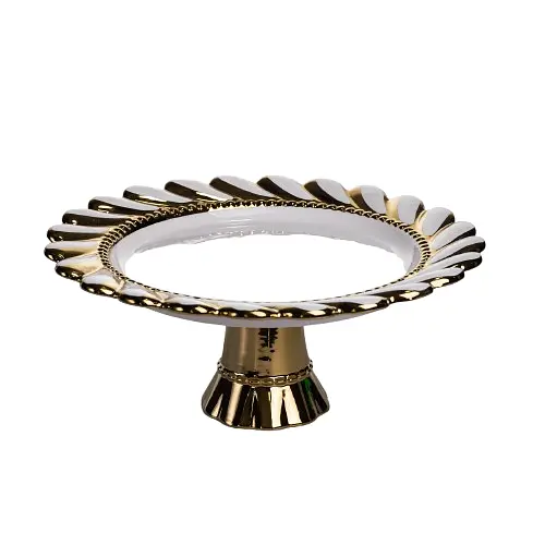 Тортовница фарфоровая на ножке Yiwu Tiffany 30х30х12 см круглая подставка для торта капкейков пирожных десертов праздничная посуда ML2048 - фото 1