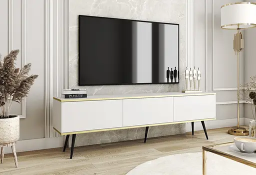 Тумба під телевізор Perfect Home Оро / Oro 3-дверна з чорними ніжками RTV175 Білий (PFH-091336)