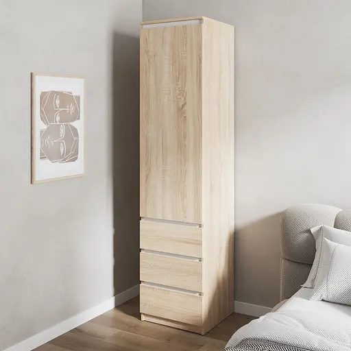 Шкаф для одежды Vays, пенал с полками и ящиками, без ручек R-35 Дуб Сонома-Белые планки