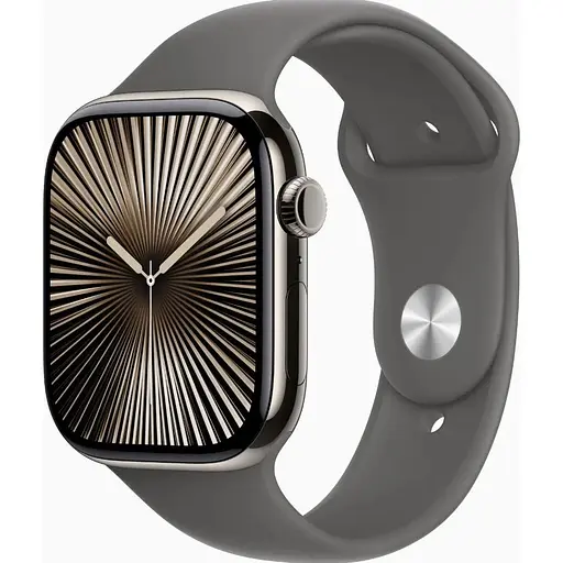 Смарт-часы Apple Watch Series 10 GPS + Cellular 46mm Natural Titanium Case w. Stone Grey Sport Band - S/M (MWY93) - фото 1
