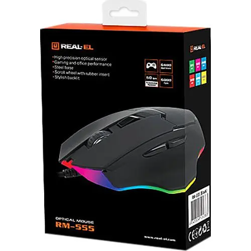 Мышь Real-EL RM-555 USB Black (EL123200032) - фото 4
