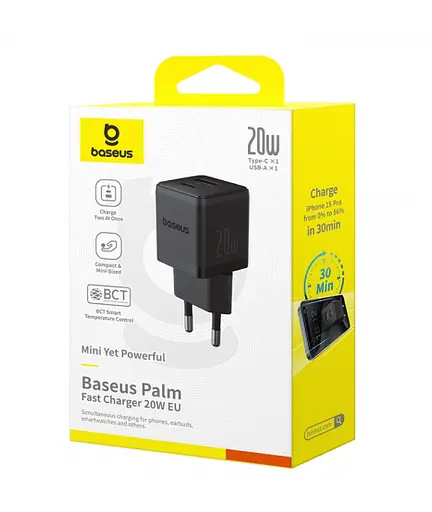 Мережевий зарядний пристрій Baseus Palm Type-C+USB 20 W P10111608113-00 Чорний - фото 2