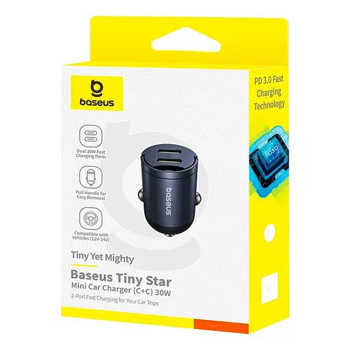 Адаптер автомобильный Baseus Tiny Star Mini Car Charger 2Type-C, 30W/3A, PD/QC| - фото 2