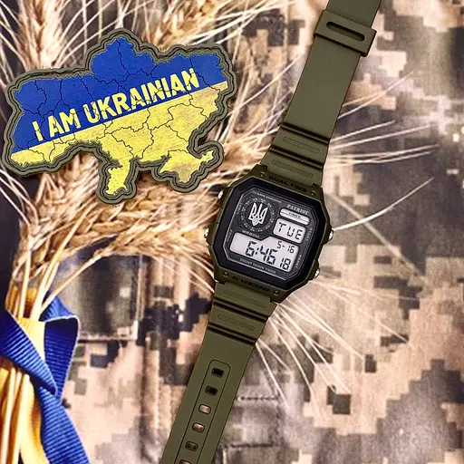 Наручний годинник чоловічий 010AGUASI Тризуб срібло Зелені + Коробка Patriot acs0031028 - фото 2