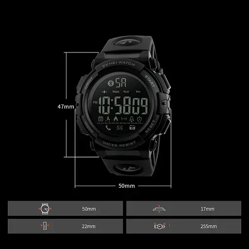 Чоловічий спортивний годинник Skmei 1303 з крокоміром Чорний - фото 5