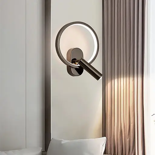 Бра в черном глянцевом корпусе со светодиодным кольцом и спотом Line F Арт. WB21/2 BK - фото 1