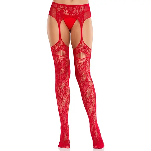 Колготки Leg Avenue Net Stockings With Attached Garter Belt One Size Red - фото 4