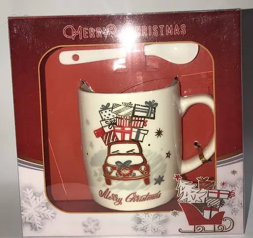 Кружка новорічна машина з подарунками з ложечкою горнятко в коробці Gee! - фото 2