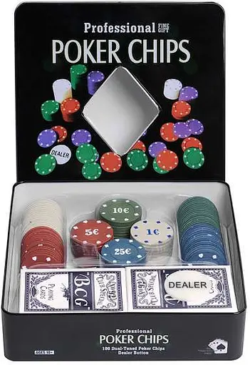 Настольная игра International Toys Trading LTD Покерный набор 100 фишек с номиналом (жестяная коробка) (IG-2033) - фото 2