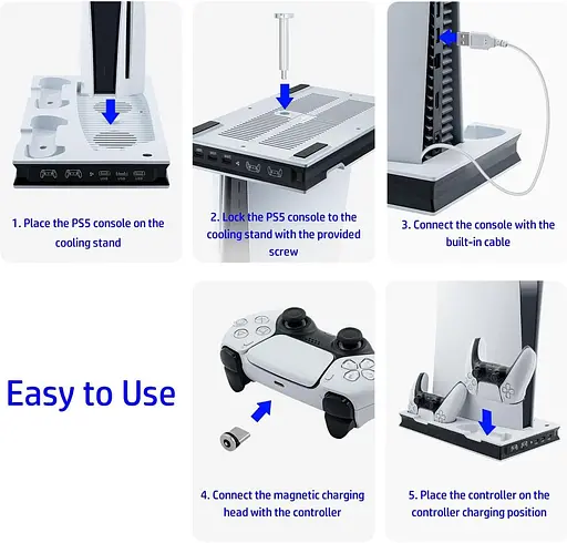 Wigearss Вертикальная охлаждающая подставка для PS5 с вентилятором и двумя контроллерами - фото 4