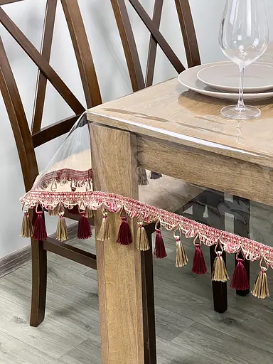 Скатертина силіконова з бордово-молочною бахромою 300х110 см - фото 9