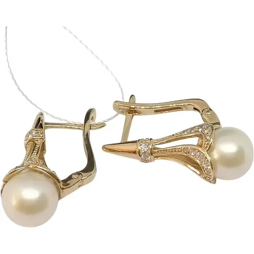 Золоті сережки Імперія золота з фіанітами і перлами. СВ755(2)І