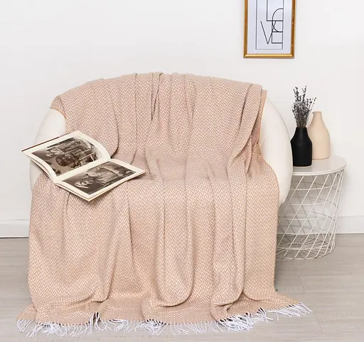 Плед бавовняний Vladi Валенсія Антоніо 140х200 біло-яскраво.бежевий - фото 1