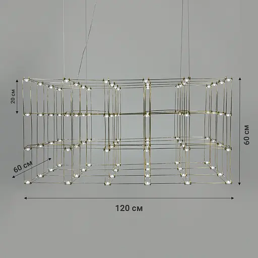 Золотая геометрическая люстра в форме параллелепипеда 120*60*60 см | Ст. MJ 199-1200*600*600 Titanium Line F - фото 7
