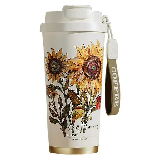 Термочашка Yiwu Summer 520 мл з трубочкою і подвійним відкриванням рожевий для чаю кави термос для напоїв HP-FM-352-3 - фото 1