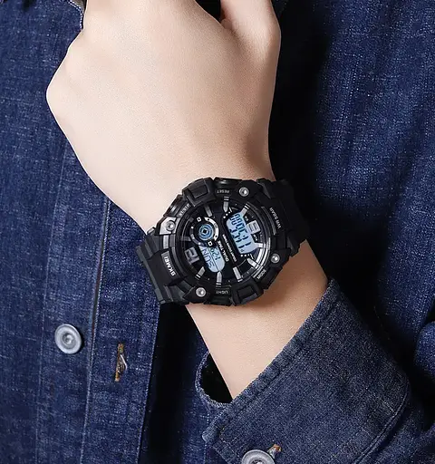 Годинник чоловічий спортивний наручний Skmei 2018 (Чорний з білим циферблатом) - фото 6