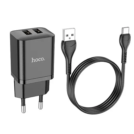 Адаптер сетевой HOCO Type-C Cable Maker dual port charger set N25 набор черный 2USB - фото 7
