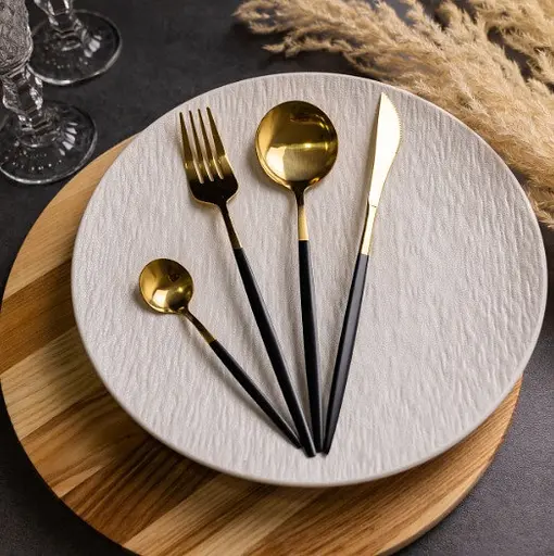 Набор столовых приборов Yiwu HP-20-46 нержавеющая сталь на 6 персон Золотисто-черный - фото 4