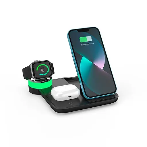 Зарядка Qi 4in1 wireless charger RGB X499 Phone/Watch/Earphones 15W Max біла - фото 2