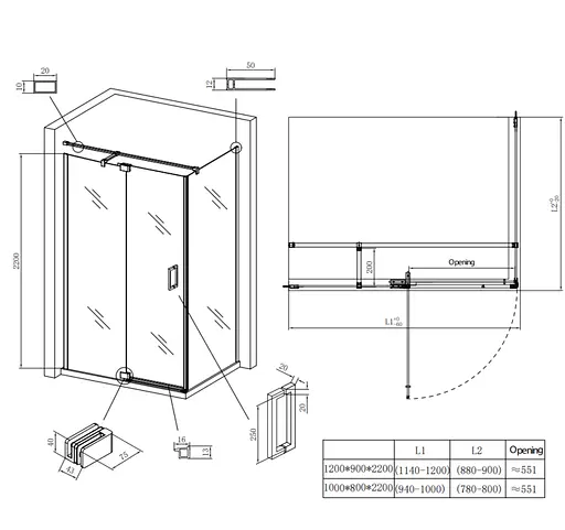 Душова кабіна без піддону Koer SR SC02-120x90x200-TR-01 прозоре скло Easy Clean 8 мм, хром KR5354, Універсальна, прозорий, хром - фото 4