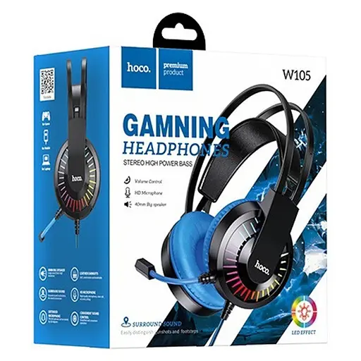 Hoco W105 Joyful Gaming ігрові навушники з мікрофоном і LED підсвічуванням чорно-сині - фото 7