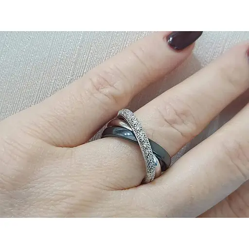 Серебряное кольцо Aurora с керамикой и фианитами. С1110Ч - фото 2