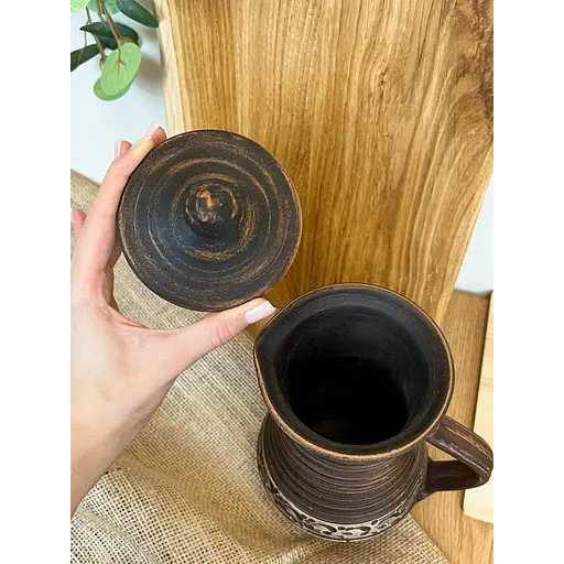 Компотник 1.5 литра керамический (глиняный) резной с ручкой   - фото 5