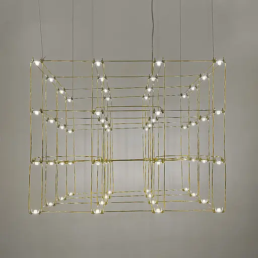 Золота геометрична люстра у формі паралелепіпеда 72*60*60 см | Line F | Арт. MJ199-720*600*600 Titanium - фото 1