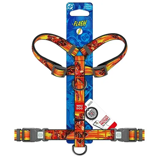 Шлея для собак Waudog Nylon анатомічна H-подібна з QR-паспортом, малюнок "Швидкість Флеша", пластиковий фастекс, XL - фото 3