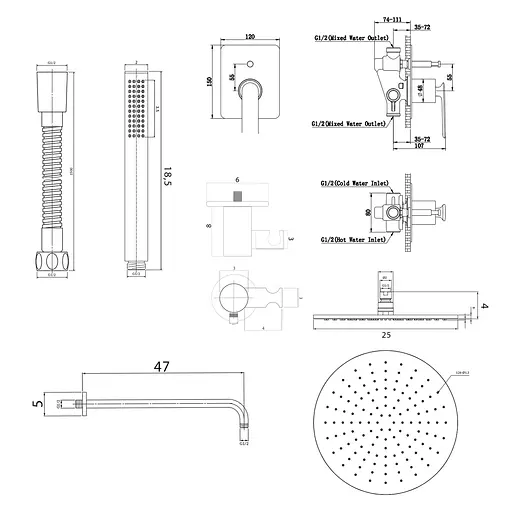 Душова система Kohlman Experience 25 black + BOX прихованого монтажу QW210EBR25, Чорний матовий - фото 2