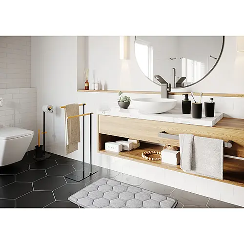 Держатель туалетной бумаги со щеткой PLAIN PLUS, черный с бамбуком (07993) - фото 2