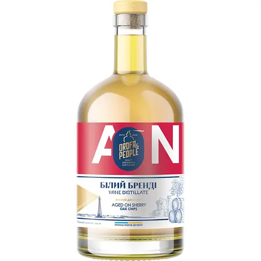 Виний дистилят Дрофа&Люди Білий Бренді Aged on Sherry Oak Chips 42% 0.5 л  - фото 1