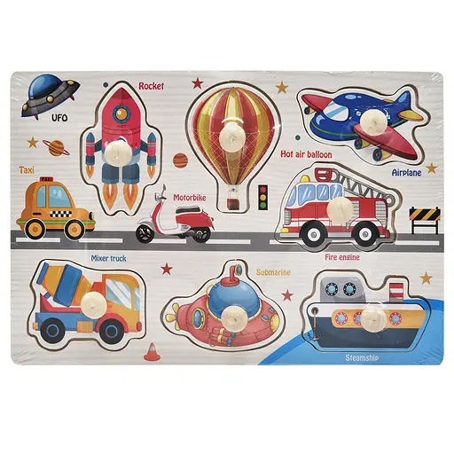 Деревяний пазл-вкладиш Транспорт 53972-3 ручка-тримач, у плівці