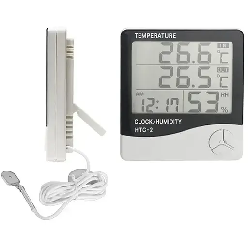 Термометр гигрометр Ketotek НТС-2 электронный цифровой с выносным датчиком и часами  - фото 4