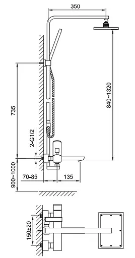 Душова система Kohlman Foxal chrome з виливом QW277F, Хром - фото 2