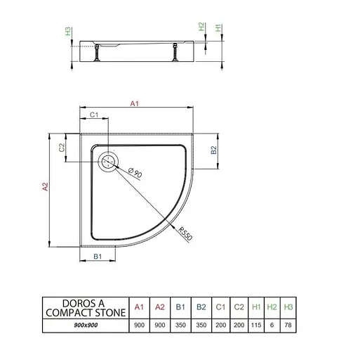 Душовий піддон Radaway Doros A Compact STONE під камінь 90x90 SDRA9090-05-04S - фото 2