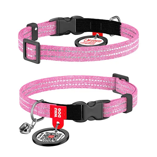 Ошейник для кошек из восстановленного хлопка Waudog Re-cotton с QR-паспортом светоотражающий пластиковый фастекс XS Ш 10 мм Дов