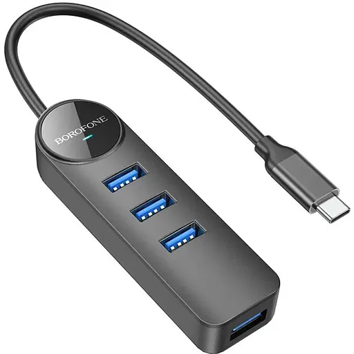 Конвертер Хаб адаптер Borofone DH5 Erudite 4-in-1 - Type-C на 4 Usb 3.0 с кабелем 20 см - фото 1
